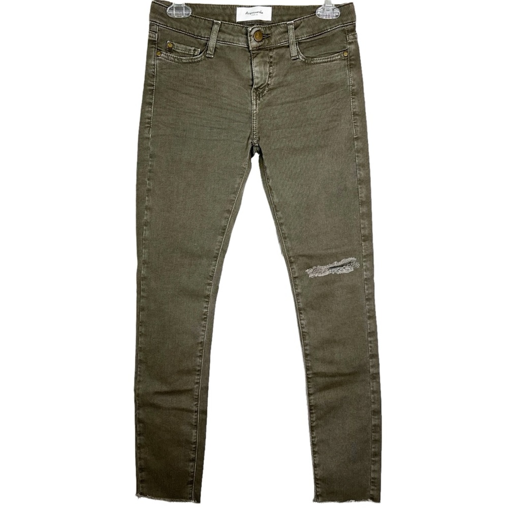 Like New Acquaverde Scarlett Mid Rise Raw Hem Skinny Jeans Fatigue Women’s Sz 25